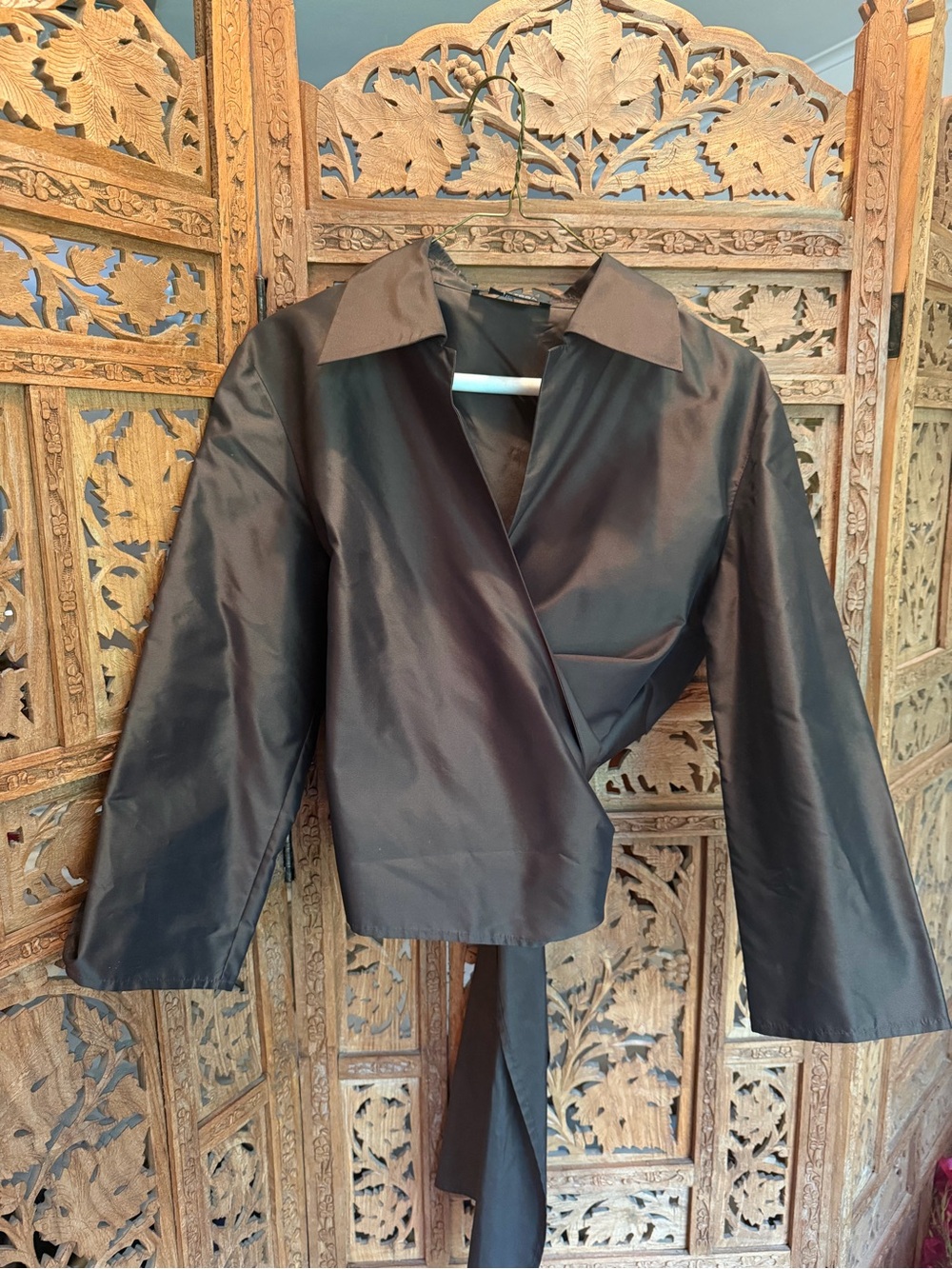 Etcetera Black Satin Wrap Blazer with Tie